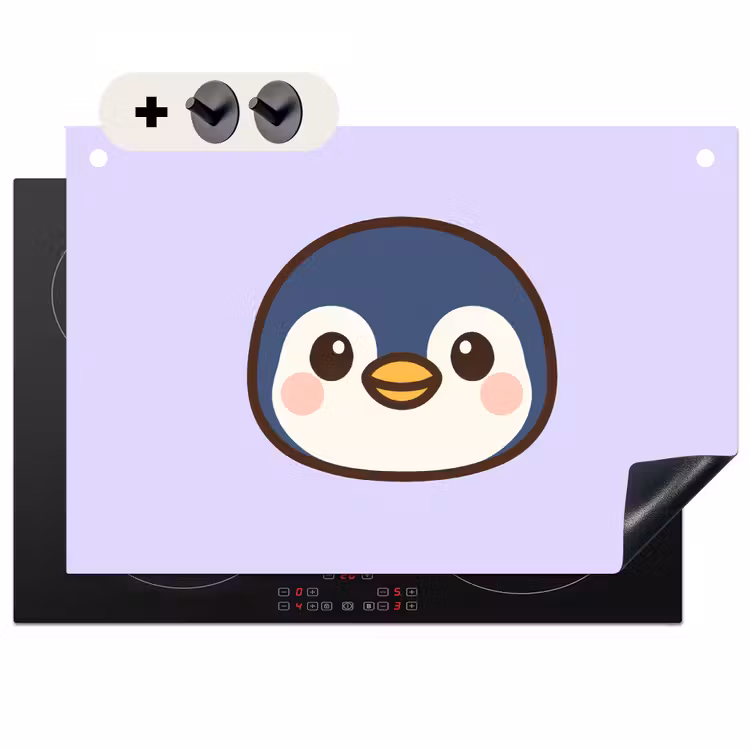 2-in-1 Herdabdeckplatte & Spritzschutz - Pinguin - Lila - Niedlich - Pinguïn - Paars - Schattig Inductie beschemer met haakjes klein