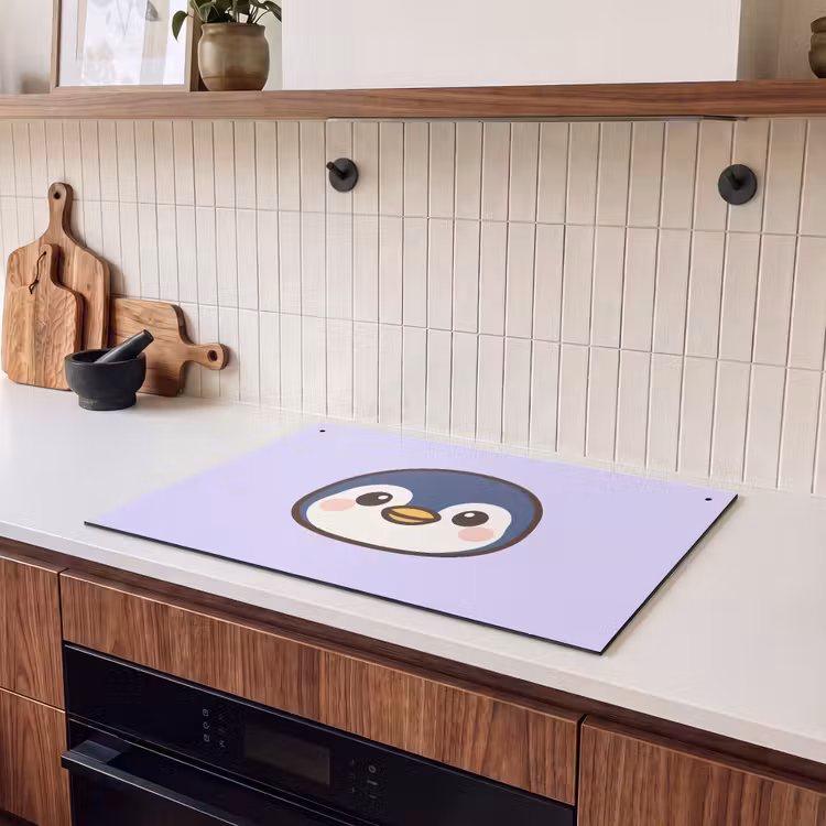 2-in-1 Herdabdeckplatte & Spritzschutz - Pinguin - Lila - Niedlich - Pinguïn - Paars - Schattig Inductie beschemer met haakjes klein