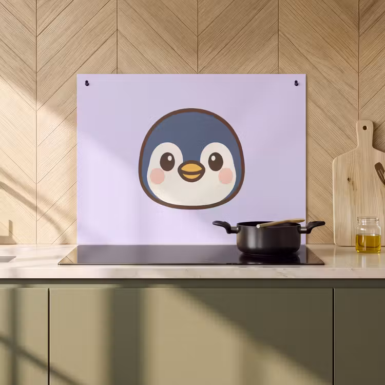 2-in-1 Herdabdeckplatte & Spritzschutz - Pinguin - Lila - Niedlich - Pinguïn - Paars - Schattig Inductie beschemer met haakjes klein