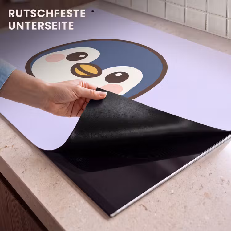 2-in-1 Herdabdeckplatte & Spritzschutz - Pinguin - Lila - Niedlich - Pinguïn - Paars - Schattig Inductie beschemer met haakjes klein