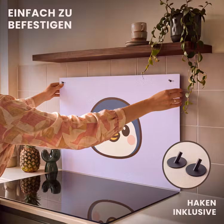 2-in-1 Herdabdeckplatte & Spritzschutz - Pinguin - Lila - Niedlich - Pinguïn - Paars - Schattig Inductie beschemer met haakjes klein