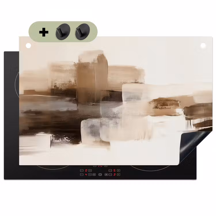 2-in-1 Herdabdeckplatte & Spritzschutz - Pinselstriche - Abstrakte Landschaft - Ruhe - Penseelstreken - Abstract landschap - Rust Inductie beschemer met haakjes klein