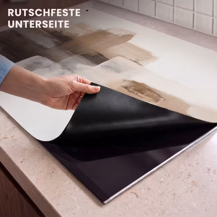 2-in-1 Herdabdeckplatte & Spritzschutz - Pinselstriche - Abstrakte Landschaft - Ruhe - Penseelstreken - Abstract landschap - Rust Inductie beschemer met haakjes klein