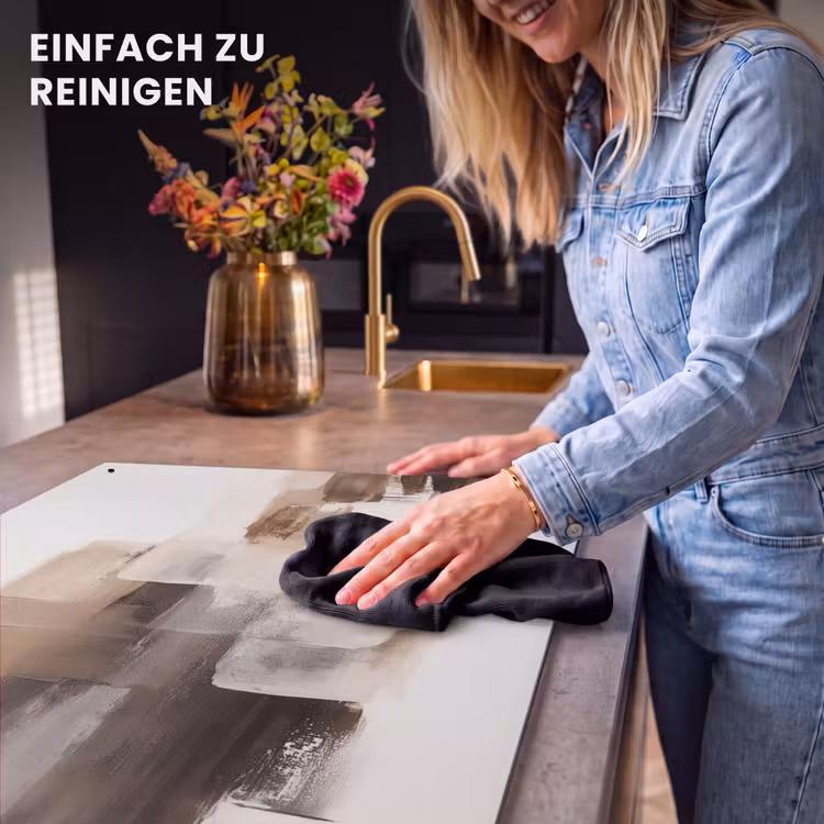 2-in-1 Herdabdeckplatte & Spritzschutz - Pinselstriche - Abstrakte Landschaft - Ruhe - Penseelstreken - Abstract landschap - Rust Inductie beschemer met haakjes klein