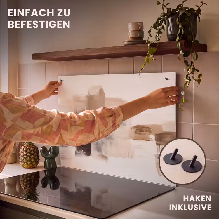 2-in-1 Herdabdeckplatte & Spritzschutz - Pinselstriche - Abstrakte Landschaft - Ruhe - Penseelstreken - Abstract landschap - Rust Inductie beschemer met haakjes klein