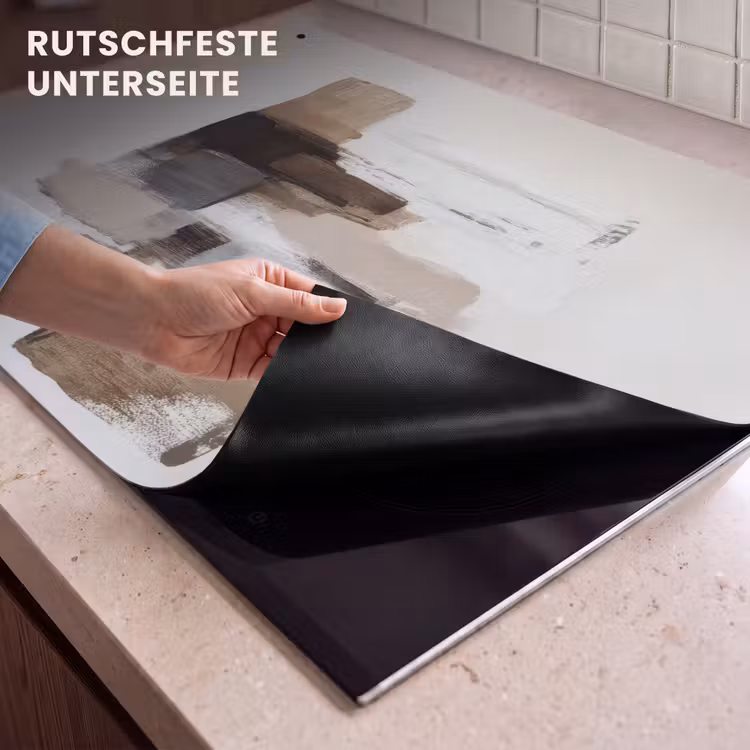 2-in-1 Herdabdeckplatte & Spritzschutz - Pinselstriche - Balance - Beige - Braun - Penseelstreken - Balans - Beige - Bruin Inductie beschemer met haakjes klein