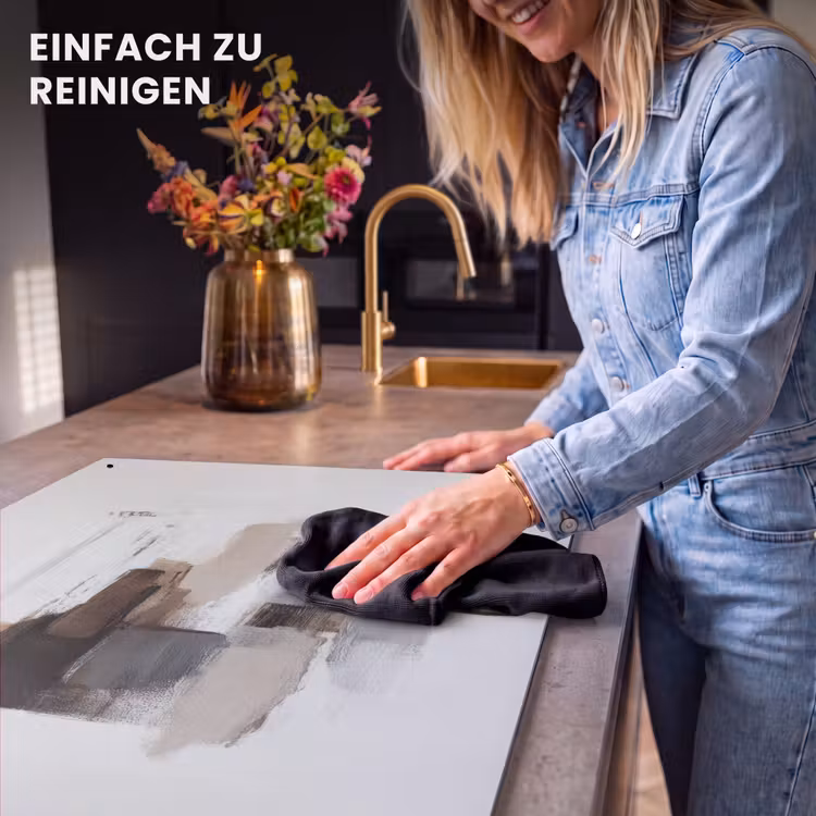 2-in-1 Herdabdeckplatte & Spritzschutz - Pinselstriche - Balance - Beige - Braun - Penseelstreken - Balans - Beige - Bruin Inductie beschemer met haakjes klein