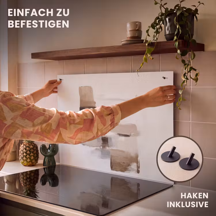 2-in-1 Herdabdeckplatte & Spritzschutz - Pinselstriche - Balance - Beige - Braun - Penseelstreken - Balans - Beige - Bruin Inductie beschemer met haakjes klein