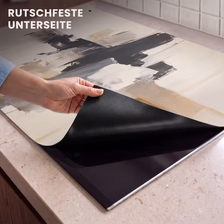 2-in-1 Herdabdeckplatte & Spritzschutz - Pinselstriche - Grob - Abstrakt - Beige - Penseelstreken - Ruw - Abstract - Beige Inductie beschemer met haakjes klein
