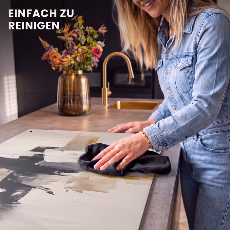 2-in-1 Herdabdeckplatte & Spritzschutz - Pinselstriche - Grob - Abstrakt - Beige - Penseelstreken - Ruw - Abstract - Beige Inductie beschemer met haakjes klein