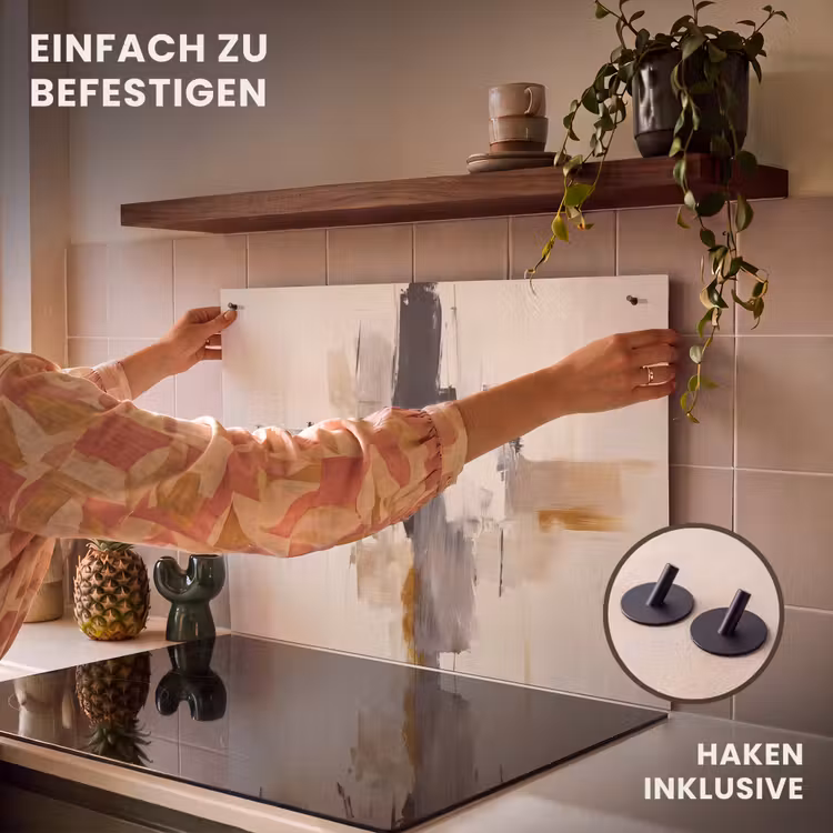 2-in-1 Herdabdeckplatte & Spritzschutz - Pinselstriche - Grob - Abstrakt - Beige - Penseelstreken - Ruw - Abstract - Beige Inductie beschemer met haakjes klein