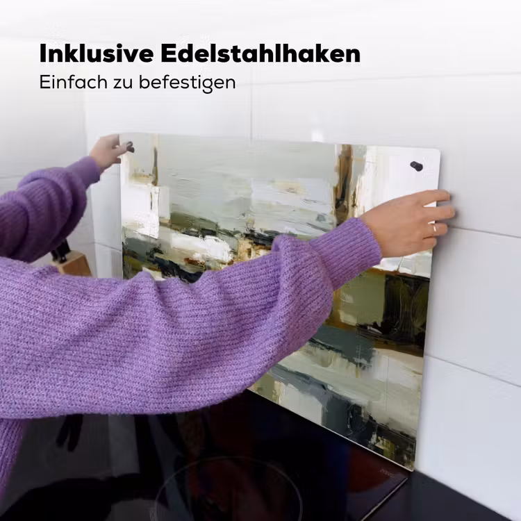 Penseelstreken - Groen - Abstract - Japandi Inductie beschemer met haakjes klein -ky-ophangen-de
