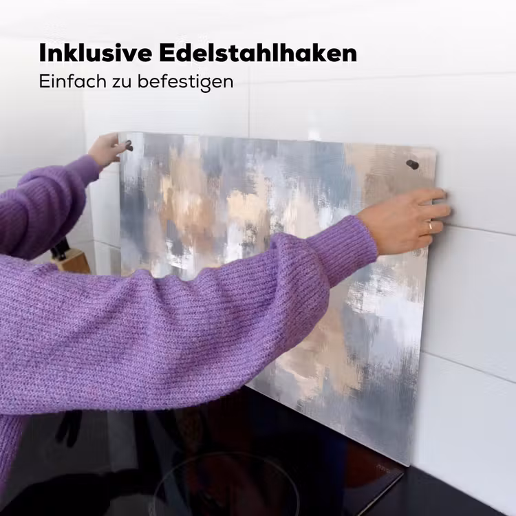 Penseelstreken - Schilderij - Beige Inductie beschemer met haakjes klein -ky-ophangen-de