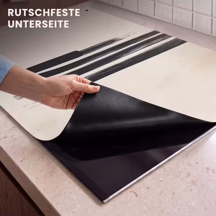 2-in-1 Herdabdeckplatte & Spritzschutz - Pinselstriche - Vertikal - Schwarz - Penseelstreken - Verticaal - Zwart Inductie beschemer met haakjes klein