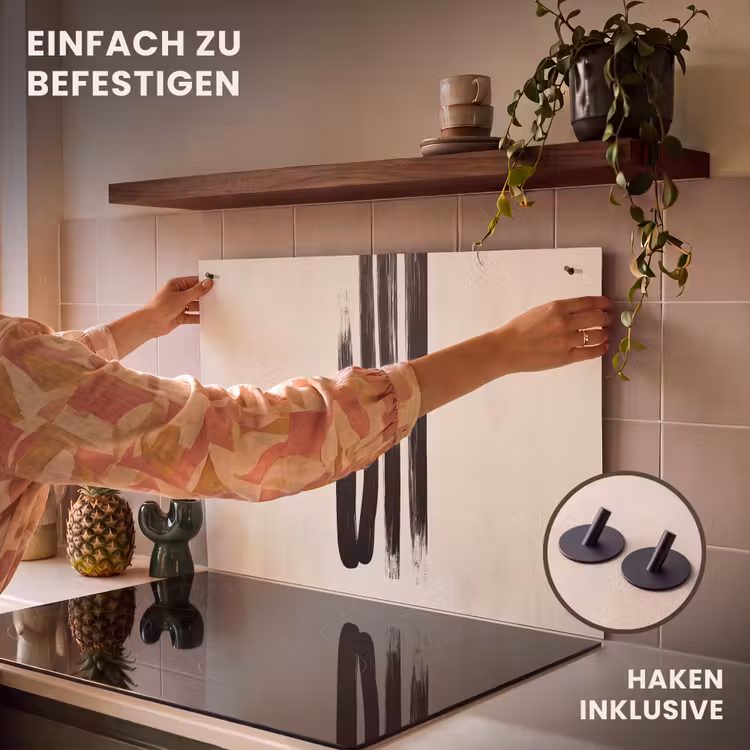 2-in-1 Herdabdeckplatte & Spritzschutz - Pinselstriche - Vertikal - Schwarz - Penseelstreken - Verticaal - Zwart Inductie beschemer met haakjes klein