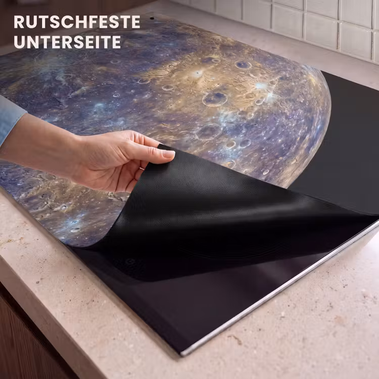 2-in-1 Herdabdeckplatte & Spritzschutz - Planet – Krater – Weltraum - Planeet - Kraters - Ruimte Inductie beschemer met haakjes klein
