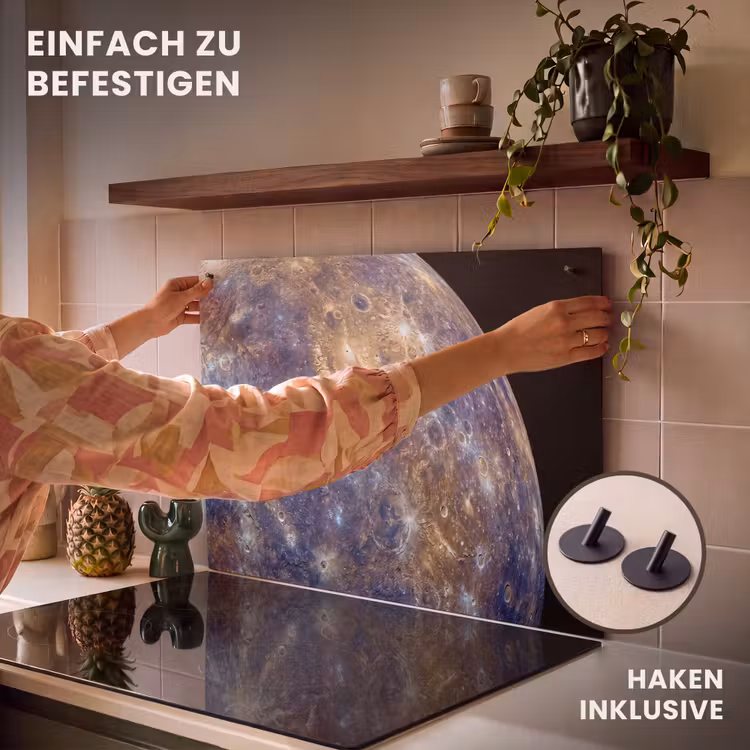 2-in-1 Herdabdeckplatte & Spritzschutz - Planet – Krater – Weltraum - Planeet - Kraters - Ruimte Inductie beschemer met haakjes klein