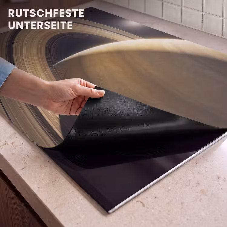 2-in-1 Herdabdeckplatte & Spritzschutz - Planet – Ringe – Weltraum - Planeet - Ringen - Ruimte Inductie beschemer met haakjes klein