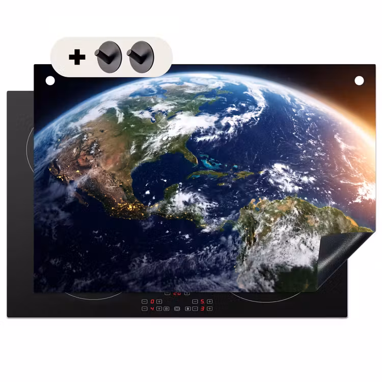 2-in-1 Herdabdeckplatte & Spritzschutz - Planet – Weltraum – Kosmos - Planeet - Ruimte - Kosmos Inductie beschemer met haakjes klein