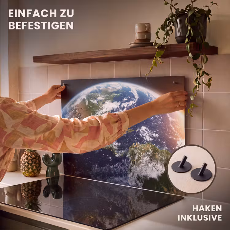 2-in-1 Herdabdeckplatte & Spritzschutz - Planet – Weltraum – Kosmos - Planeet - Ruimte - Kosmos Inductie beschemer met haakjes klein