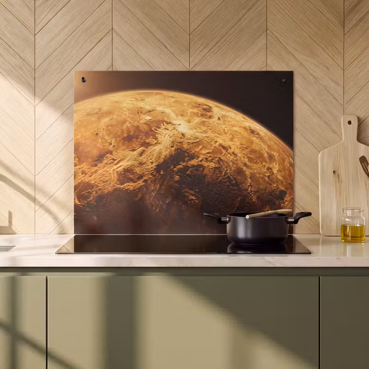 2-in-1 Herdabdeckplatte & Spritzschutz - Planet – Weltraum – Orange - Planeet - Ruimte - Oranje Inductie beschemer met haakjes klein
