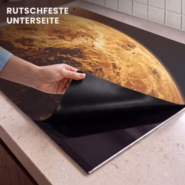2-in-1 Herdabdeckplatte & Spritzschutz - Planet – Weltraum – Orange - Planeet - Ruimte - Oranje Inductie beschemer met haakjes klein