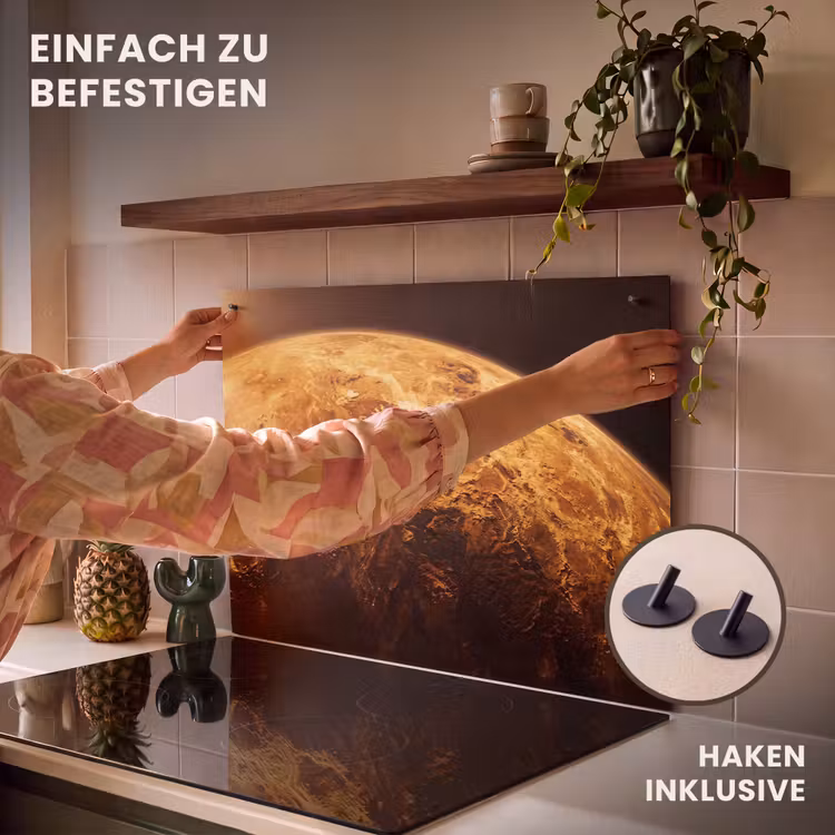 2-in-1 Herdabdeckplatte & Spritzschutz - Planet – Weltraum – Orange - Planeet - Ruimte - Oranje Inductie beschemer met haakjes klein