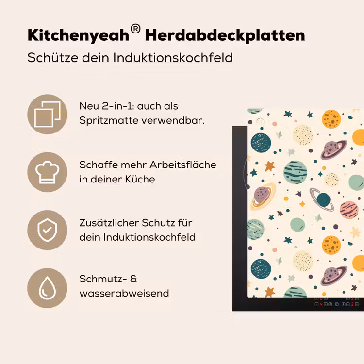 Planeten - Retro - Kleurrijk Inductie beschemer met haakjes klein 777 -ky-usp-de