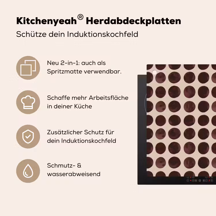 Stippen - Patroon - Bruin Inductie beschemer met haakjes klein 777 -ky-usp-de