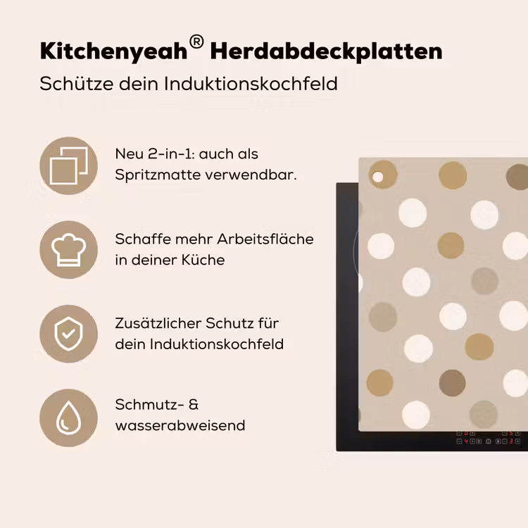 Polka - Dots - Beige Inductie beschemer met haakjes klein 777 -ky-usp-de
