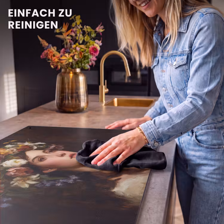 2-in-1 Herdabdeckplatte & Spritzschutz - Porträt - Frau - Blumen - Portret - Vrouw - Bloemen Inductie beschemer met haakjes klein