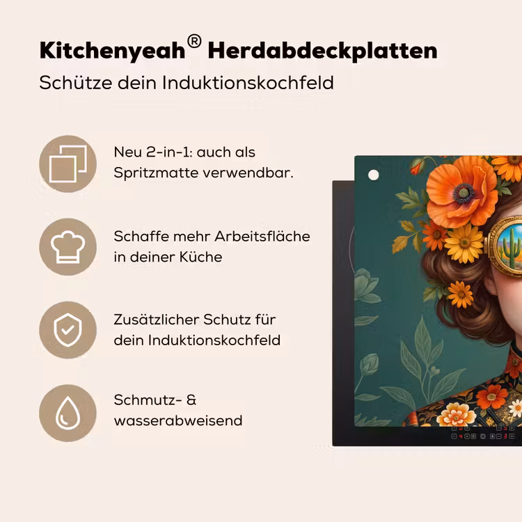 Portret - Vrouw - Kleurrijk - Expressief Inductie beschemer met haakjes klein -ky-usp-de
