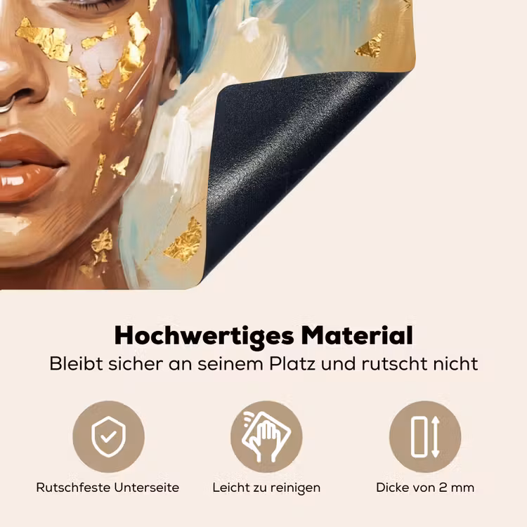Portret - Vrouw - Schilderij - Blauw - Goud - Expressief Inductie beschemer met haakjes klein -ky-onderkant-de