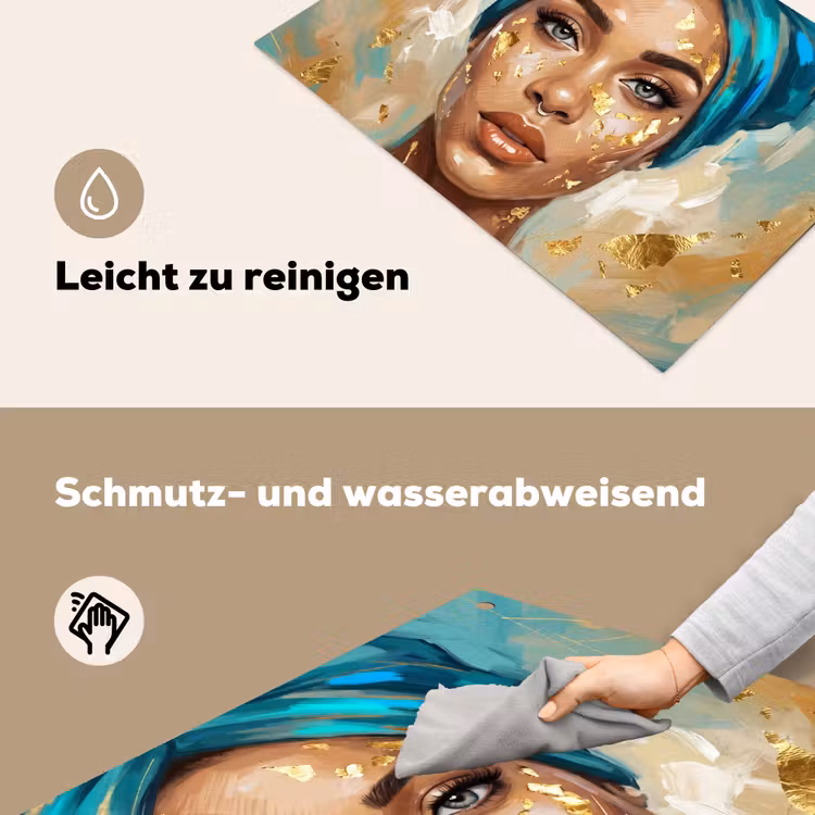 Portret - Vrouw - Schilderij - Blauw - Goud - Expressief Inductie beschemer met haakjes klein -ky-schoon-de