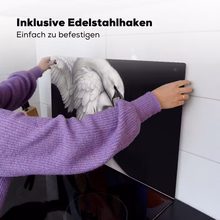 Portret - Zwaan - Zwart - Wit Inductie beschemer met haakjes klein -ky-ophangen-de