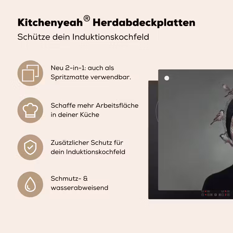 Portret - Vogels - Zwart Inductie beschemer met haakjes klein -ky-usp-de