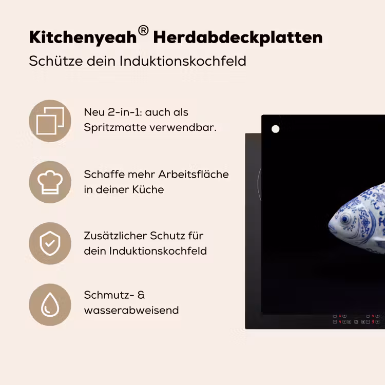 Porselein - Goudvis - Delfts - Blauw Inductie beschemer met haakjes klein -ky-usp-de