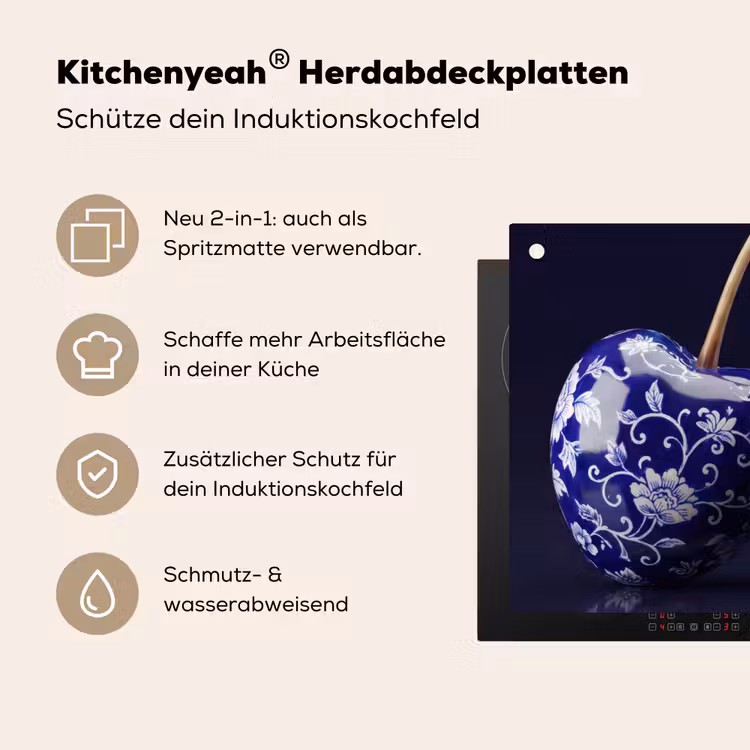 Porselein- Kersen - Delfts - Blauw Inductie beschemer met haakjes klein -ky-usp-de