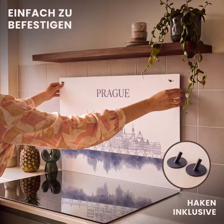 Praag - Skyline - Architectuur - Blauw Inductie beschemer met haakjes klein -ky-ophangen-de