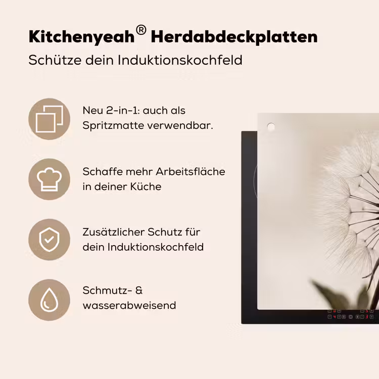 Paardenbloem - Minimalistisch - Wit Inductie beschemer met haakjes klein -ky-usp-de