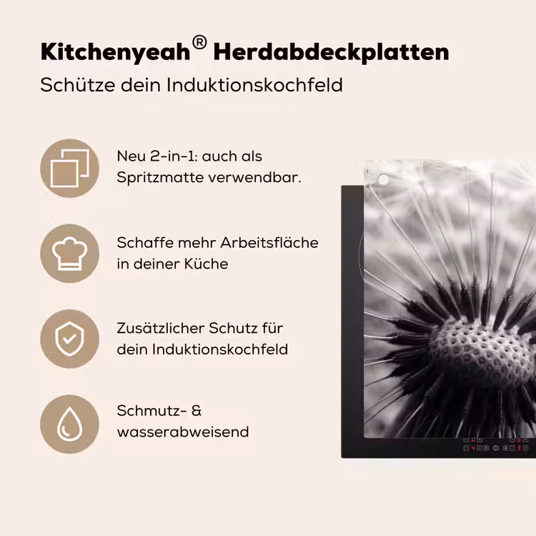 Paardenbloem - Zwart - Wit Inductie beschemer met haakjes klein -ky-usp-de