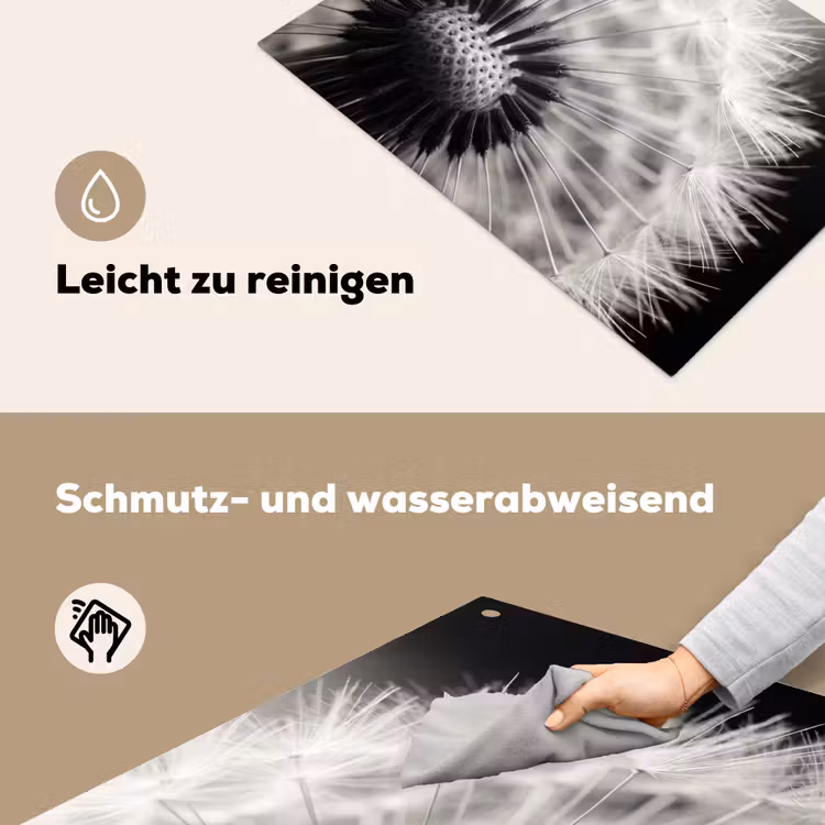 Paardenbloem - Zwart - Wit Inductie beschemer met haakjes klein -ky-schoon-de
