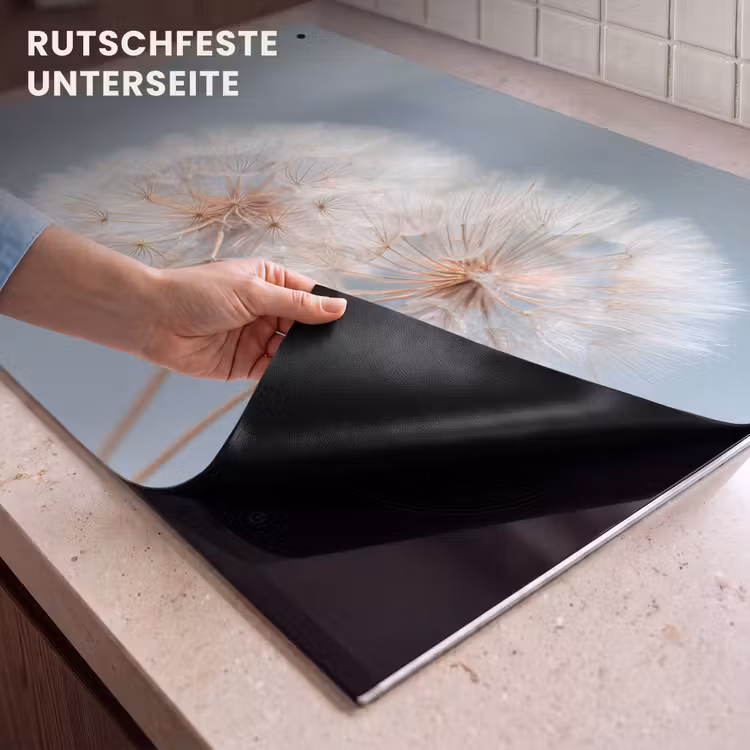 2-in-1 Herdabdeckplatte & Spritzschutz - Pusteblumen - Flauschig - Weiß - Paardenbloemen - Pluisjes - Wit Inductie beschemer met haakjes klein