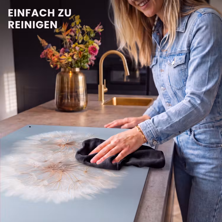 2-in-1 Herdabdeckplatte & Spritzschutz - Pusteblumen - Flauschig - Weiß - Paardenbloemen - Pluisjes - Wit Inductie beschemer met haakjes klein