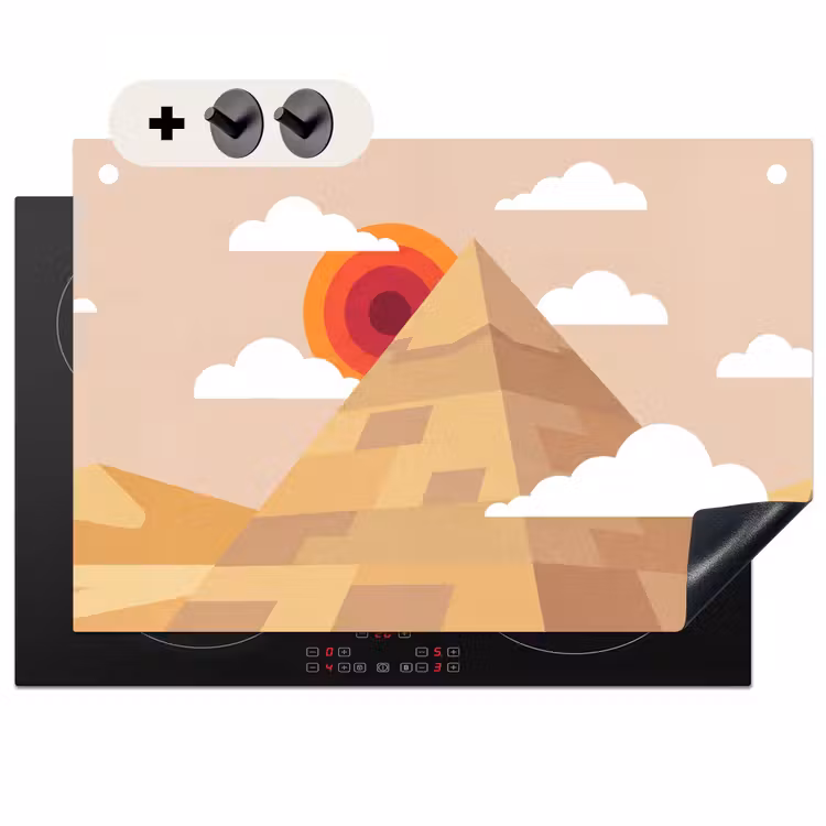 Piramide - Zon - Woestijn - Modern - Oranje Inductie beschemer met haakjes klein -3d