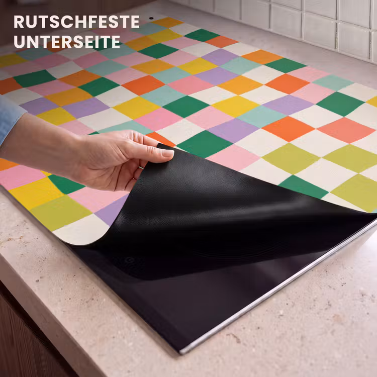 2-in-1 Herdabdeckplatte & Spritzschutz - Quadrate - Bunt - Gewellt - Vierkanten - Kleurrijk - Golvend Inductie beschemer met haakjes klein