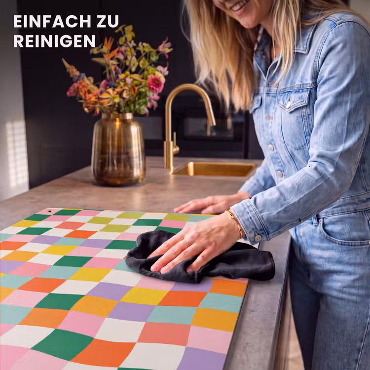 2-in-1 Herdabdeckplatte & Spritzschutz - Quadrate - Bunt - Gewellt - Vierkanten - Kleurrijk - Golvend Inductie beschemer met haakjes klein