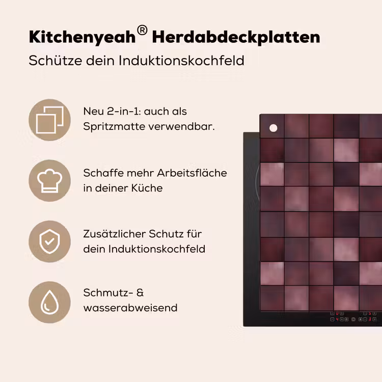 Vierkant - Tegel - Patroon - Paars Inductie beschemer met haakjes klein 777 -ky-usp-de