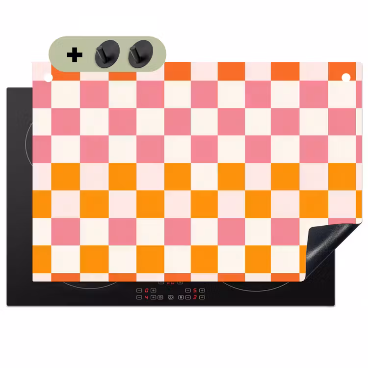 Vierkant - Patroon - Oranje Inductie beschemer met haakjes klein 777 -3d