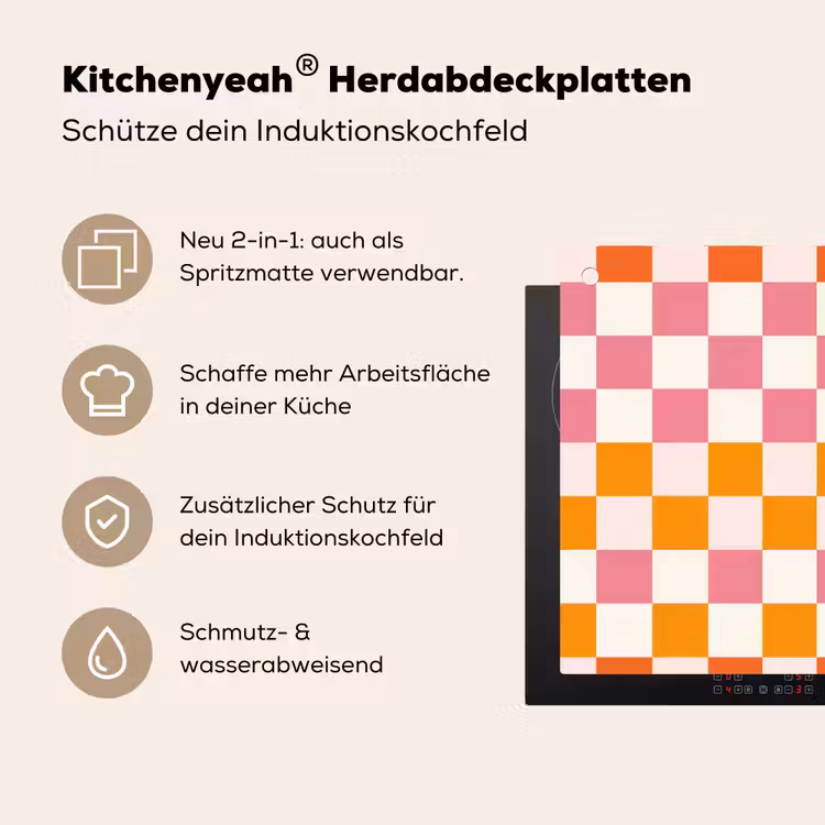 Vierkant - Patroon - Oranje Inductie beschemer met haakjes klein 777 -ky-usp-de